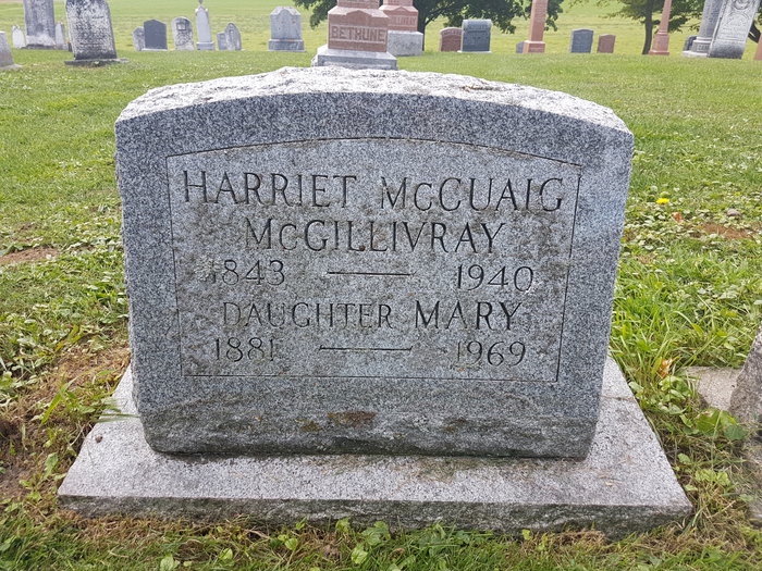 Photo of headstones/Harriet McGillivray d1940 hdstn Kirkhill United Cem, Ontario